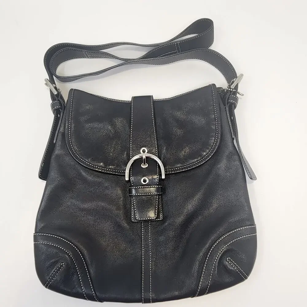 Coach 9480 Soho Flap Satchel Black Leather Crossbody Bag Vintage Designer 1990s
